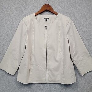 EILEEN FISHER Women's Zip Jacket Ramie Elasterelle Beige Pockets Minimalist Sz M